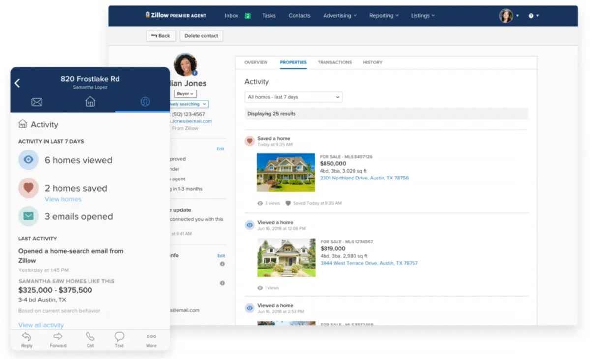 A screenshot of Zillow Premier Agent's web and mobile interface