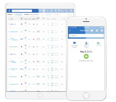 Contacts of CRM on a tablet and mobile phone